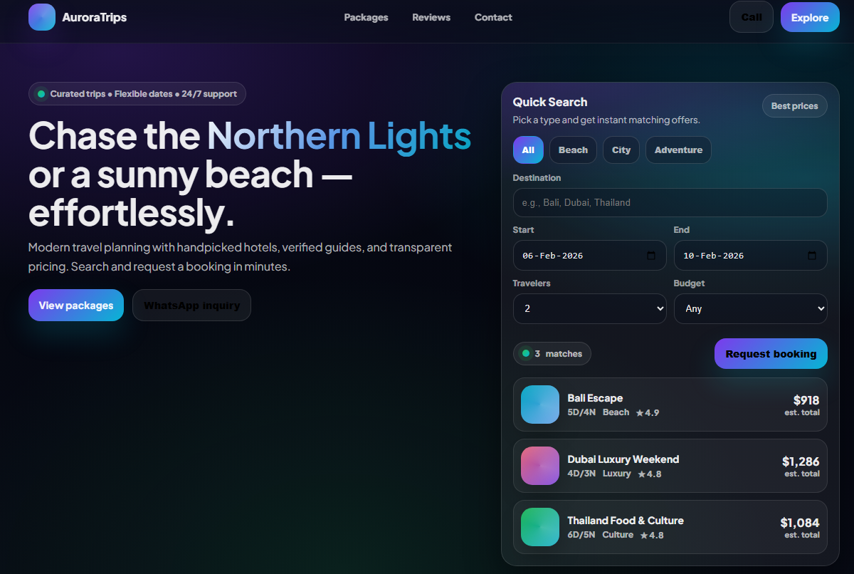 Aurora Travel & Tourism site template